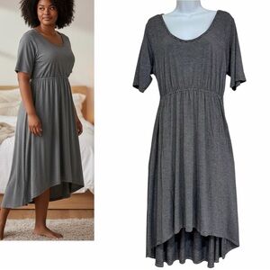 SOMA Black Gray Striped Dress Size Large High Low Soft Jersey Casual Lounge